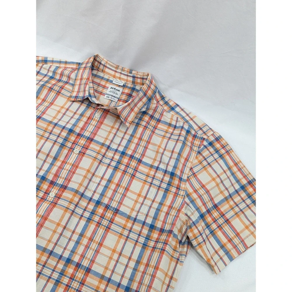 prAna Standard Fit Plaid Button Up Short Sleeve Shirt Size XXL‎ 2XL Mens EUC